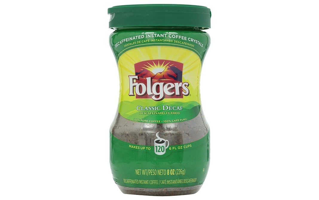 Folgers Classic Decaf, Decaffeinated Instant Coffee Crystals   Plastic Jar  226 grams